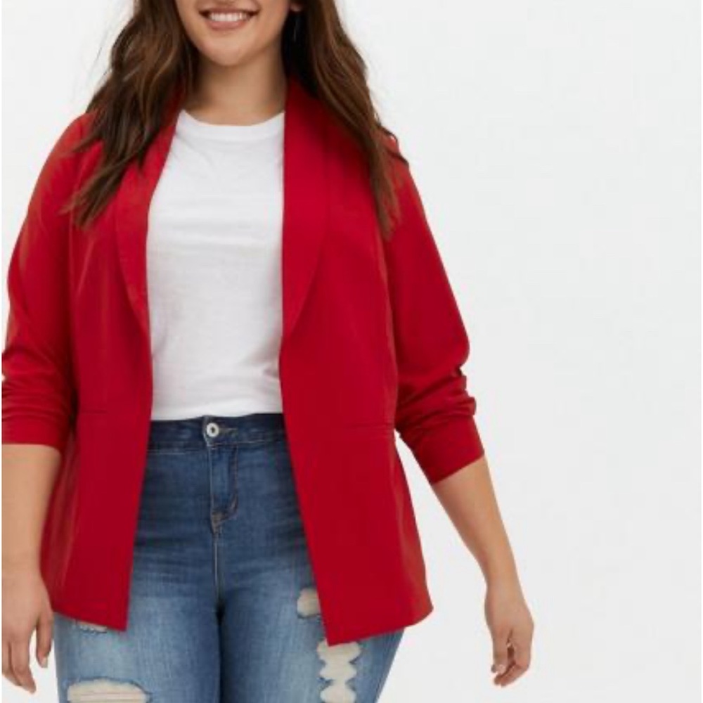 Red Torrid Ruched Sleeve Blazer